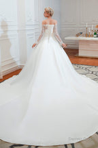 Off Shoulder Lace Satin Wedding Dresses with Sleeves