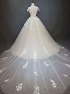 Off Shoulder Light Champagne Lace Aline Ball Gowns Wedding Dresses