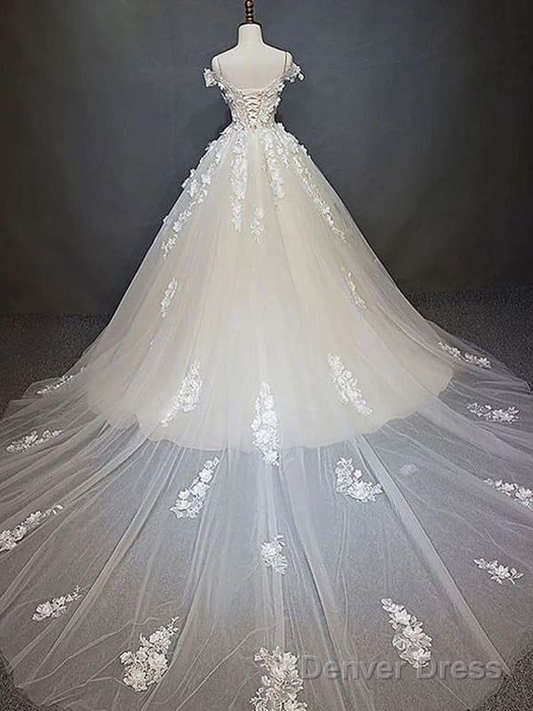 Off Shoulder Light Champagne Lace Aline Ball Gowns Wedding Dresses