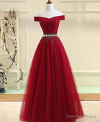Off Shoulder Long Prom Dress, Beaded Prom Dresses