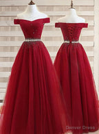 Off Shoulder Long Prom Dress, Beaded Prom Dresses