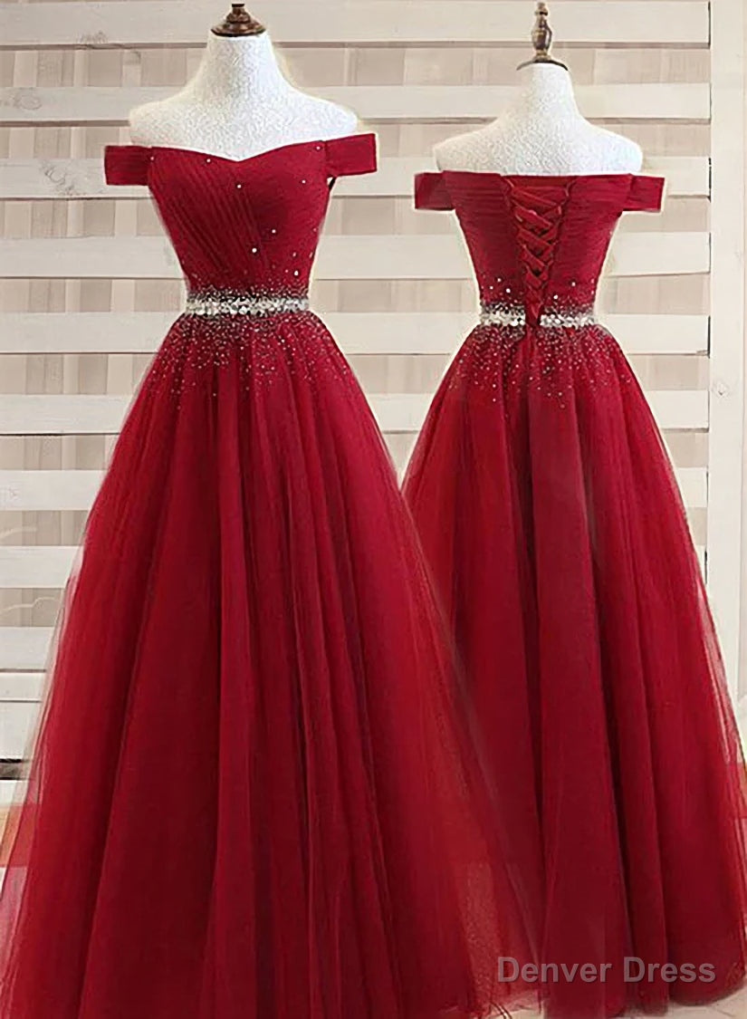 Off Shoulder Long Prom Dress, Beaded Prom Dresses