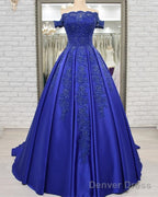 Off Shoulder Long Satin Evening Dresses Lace Embroidery