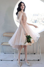 Off Shoulder Pink High Low Tulle With Beaded Homecoming Dress, Pink High Low Prom Dress Graduation Dresses