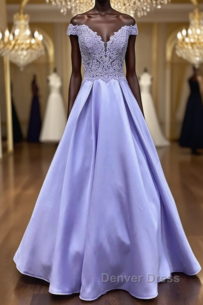 Off Shoulder Purple Lace Long Prom Dress, Off Shoulder Purple Prom Dress, Purple Lace Prom Dresses