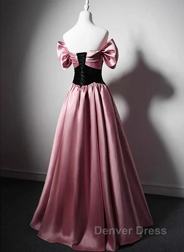 Off Shoulder Satin Scoop A-Line Long Party Dresses Prom Dresses Evening Dresses Secondary image