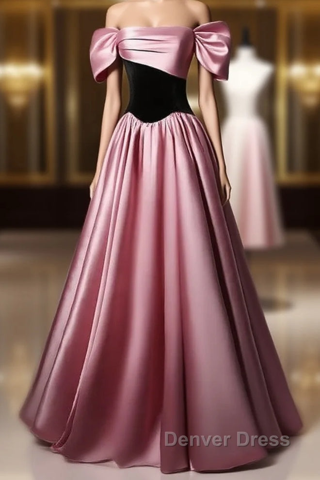 Off Shoulder Satin Scoop A-Line Long Party Dresses Prom Dresses Evening Dresses Main image