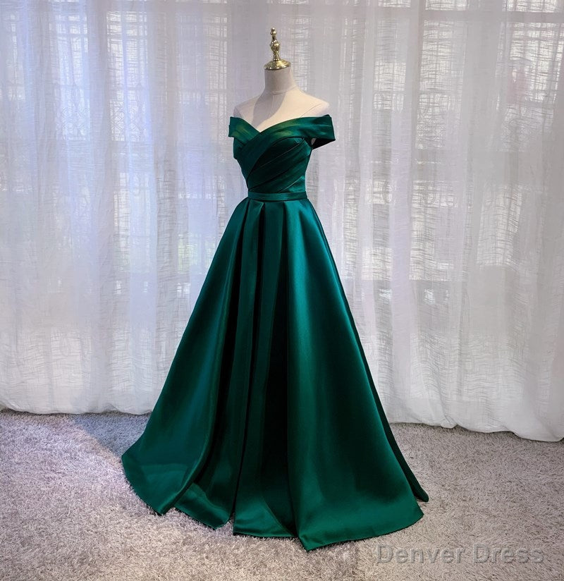Off Shoulder Satin Simple Sweetheart Long Prom Dress, A Line Prom Dress