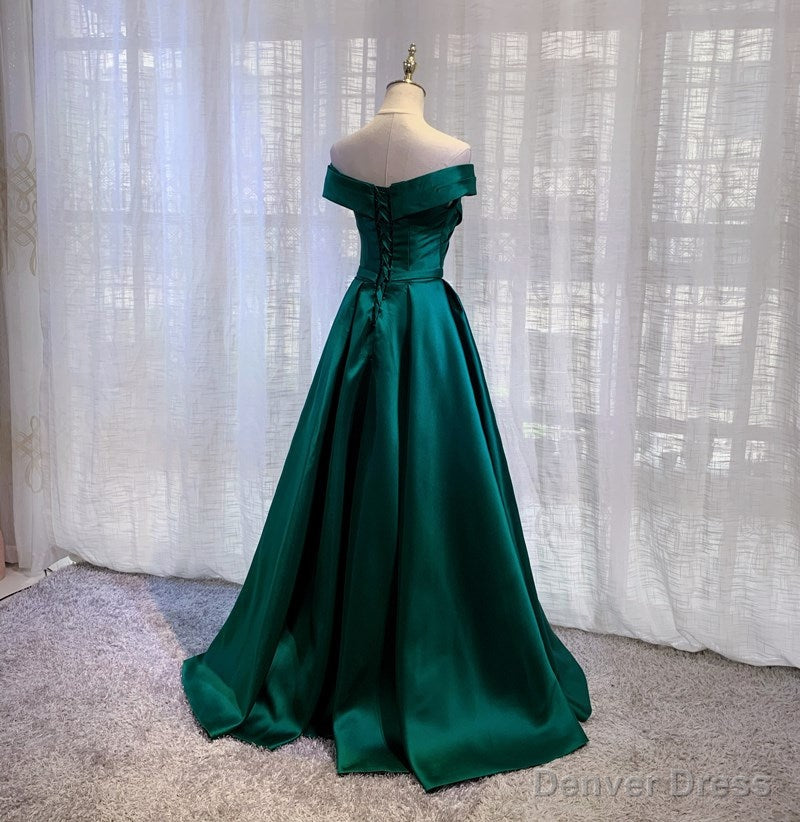 Off Shoulder Satin Simple Sweetheart Long Prom Dress, A Line Prom Dress