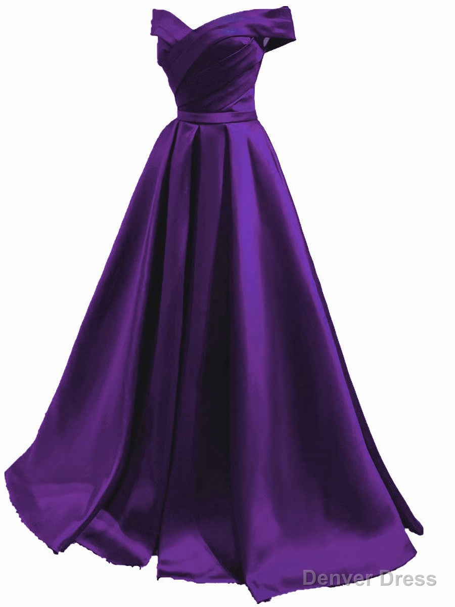 Off Shoulder Satin Simple Sweetheart Long Prom Dress, A Line Prom Dress