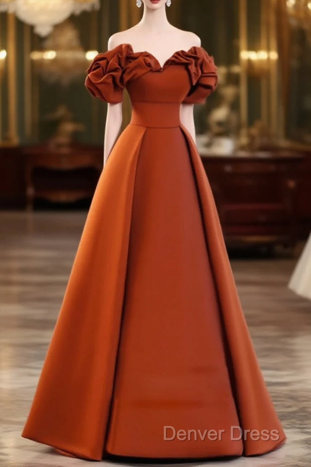 Off Shoulder Satin Sweetheart Floor Length Prom Dress, Satin Simple Prom Dresses Main image