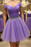 Off Shoulder Sequins Purple Short Prom Dress, Off the Shoulder Purple Homecoming Dress, Short Purple Prom Dresses