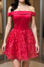 Off Shoulder Short Red Lace Prom Dress, Off Shoulder Red Lace Prom Graduation Dress, Red Lace Homecoming Dresses