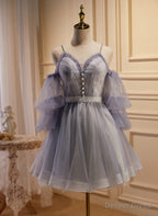 Off Shoulder Short Tulle Party Dress with Lace, Off Shoulder Homecoming Dress