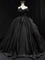 Off Shoulder Tulle Satin Blue Long Prom Gown, Blue Long Evening Dresses