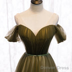 Off Shoulder Tulle Sweetheart Floor Length Long Prom Dress, A Line Wedding Prom Dresses