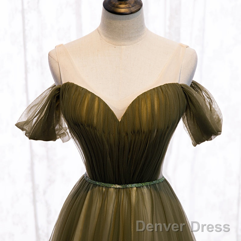 Off Shoulder Tulle Sweetheart Floor Length Long Prom Dress, A Line Wedding Prom Dresses