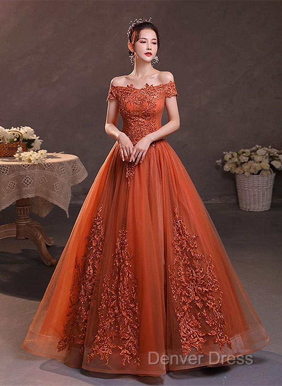 Off Shoulder Tulle With Lace Sweetheart Long Prom Dress, Sweet 16 Dresses