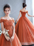 Off Shoulder Tulle With Lace Sweetheart Long Formal Dresses, Sweet 16 Dresses