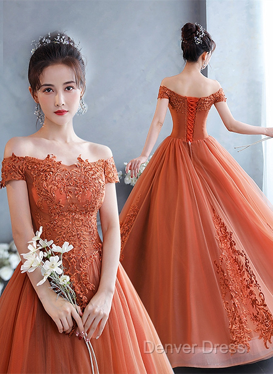 Off Shoulder Tulle With Lace Sweetheart Long Formal Dresses, Sweet 16 Dresses