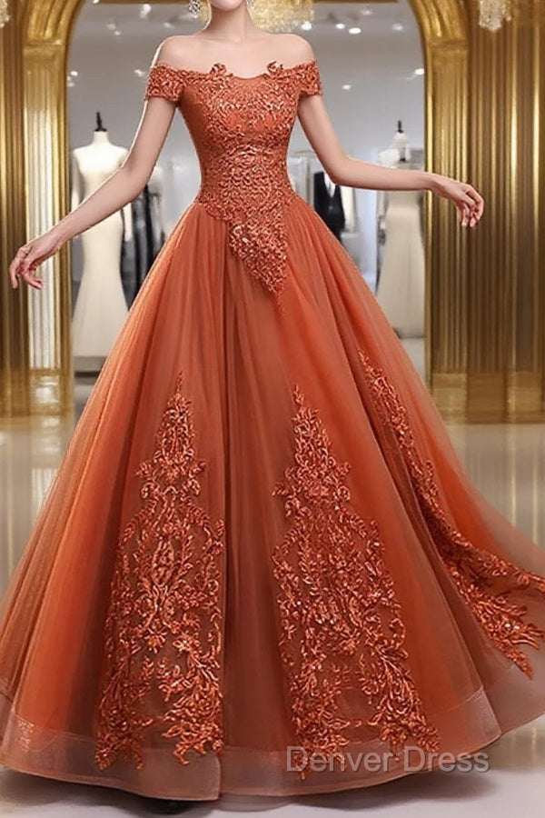 Off Shoulder Tulle With Lace Sweetheart Long Prom Dress, Sweet 16 Dresses Main image