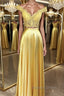 Off Shoulder Two Pieces Lace Yellow Long Prom Dress, Off the Shoulder Yellow Lace Prom Dress, Two Pieces Yellow Lace Prom Dresses