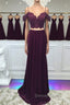 Off Shoulder Two Pieces Purple Lace Long Prom Dress, 2 Pieces Purple Prom Dress, Purple Lace Prom Dresses
