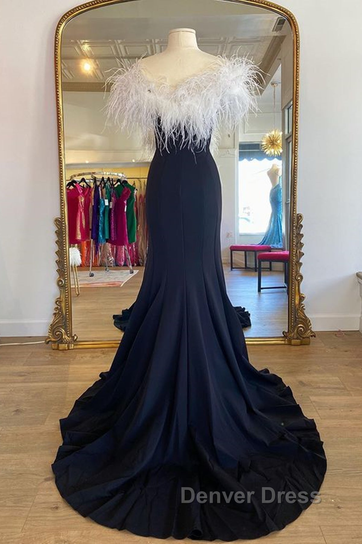 Off Shoulder V Neck Mermaid Black Long Prom Dress, Mermaid Black Prom Dress, Black Prom Dresses Secondary image