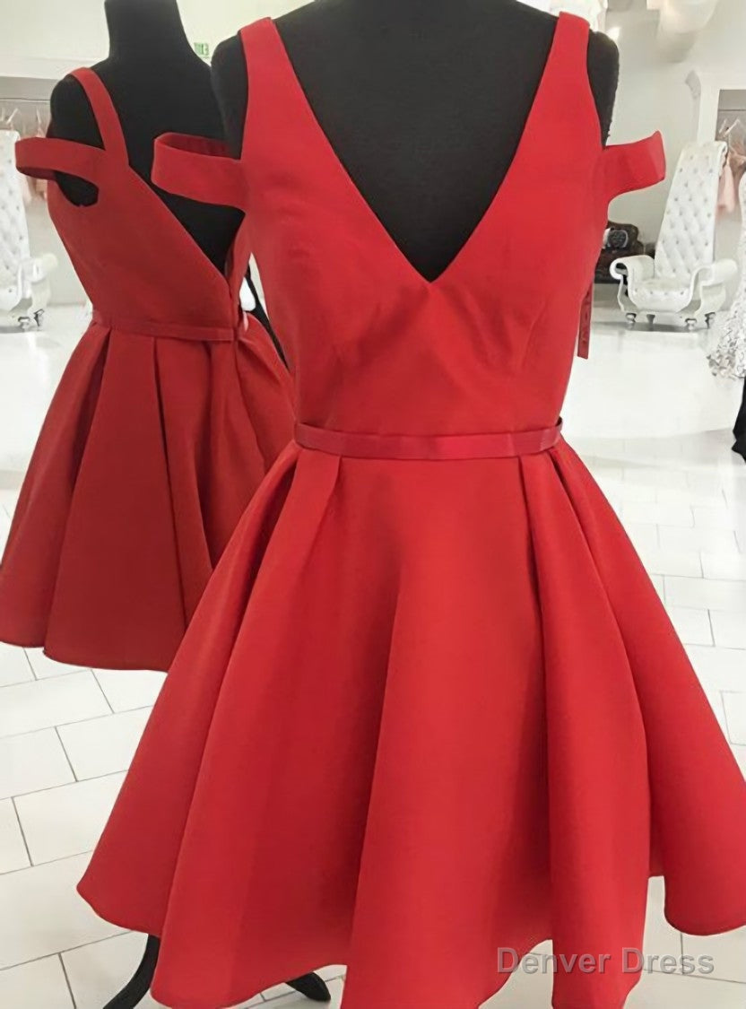 Off Shoulder V Neck Short Homecoming Dresses Red A Line Graduation Dres
