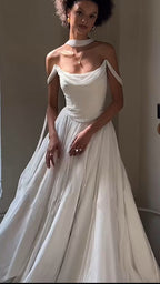 Off Shoulder White Beautiful Wedding Dress Long Prom Dresses