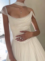 Off Shoulder White Beautiful Wedding Dress Long Prom Dresses