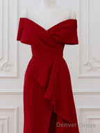 Off Shoulder Wine Red Long Party Dress, A-Line Wine Red Evening Dress Prom Dress