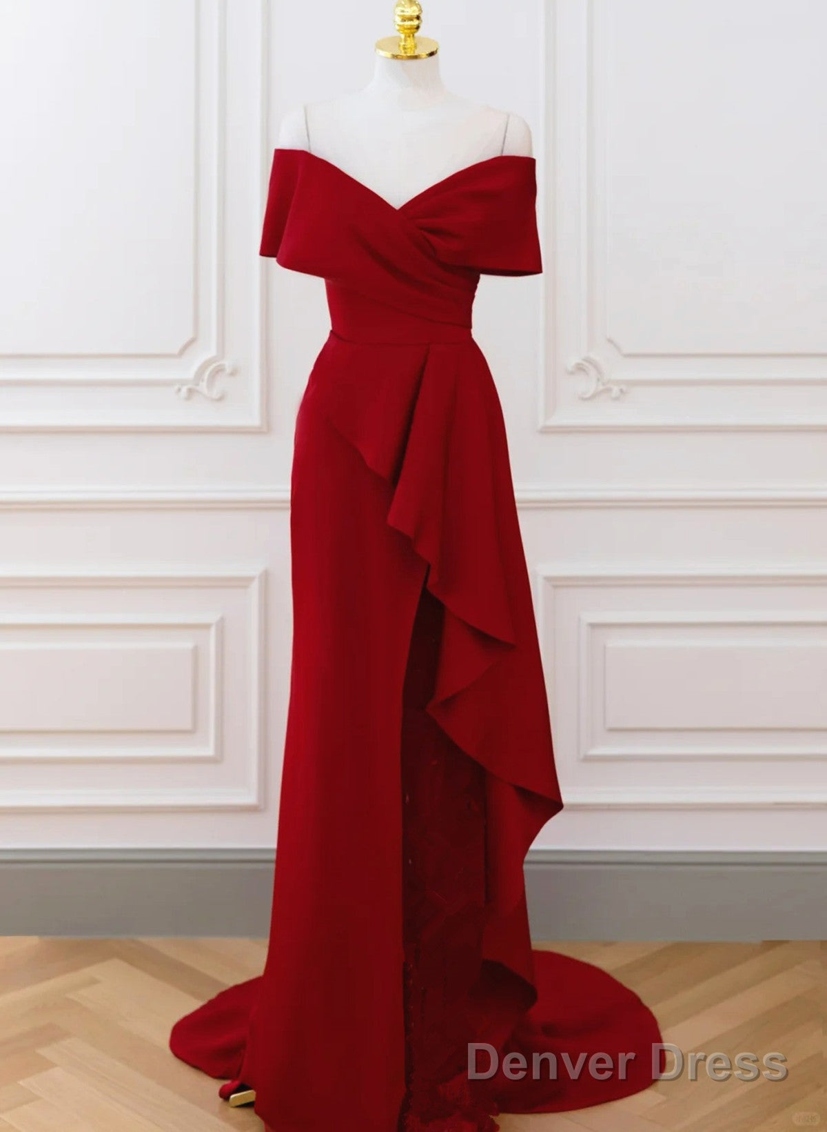 Off Shoulder Wine Red Long Party Dress, A-Line Wine Red Evening Dress Prom Dress Main image