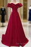 Off Shoulder Wine Red Sweetheart Long Party Dresses, Wine Red Prom Dresses Evening Dresses