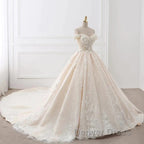Off The Shouder Ball Gowns Champagne Floral Wedding Dresses
