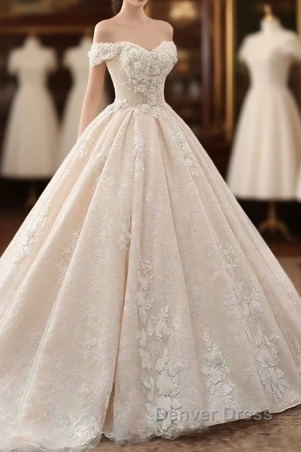 Off The Shouder Ball Gown Champagne Floral Wedding Dresses Main image