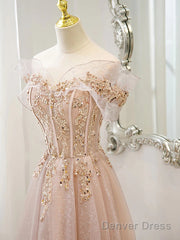 Off The Shoulder A Line Tulle Long Prom Dress Formal Evening Dress
