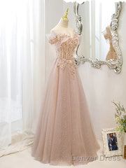 Off The Shoulder A Line Tulle Long Prom Dress Formal Evening Dress