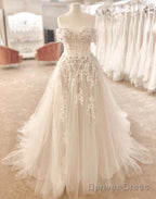 Off The Shoulder A-Line Wedding Dresses,Custom Made Bridal Dress