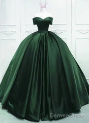 Off The Shoulder Ball Gown Dark Green Satin Quinceanera Dresses Princess Dress Prom Dress