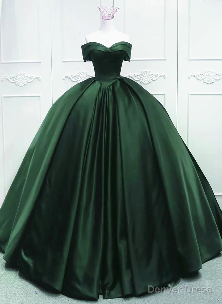 Off the Shoulder Ball Gown Dark Green Satin Quinceanera Dresses Main image