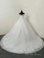 Off The Shoulder Ball Gowns Wedding Dress Short Sleeve Lace Applique Tulle Bridal Dresses