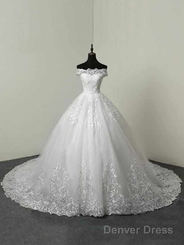 Off The Shoulder Ball Gown Wedding Dresses Short Sleeve Lace Applique Tulle Bridal Dress Main image