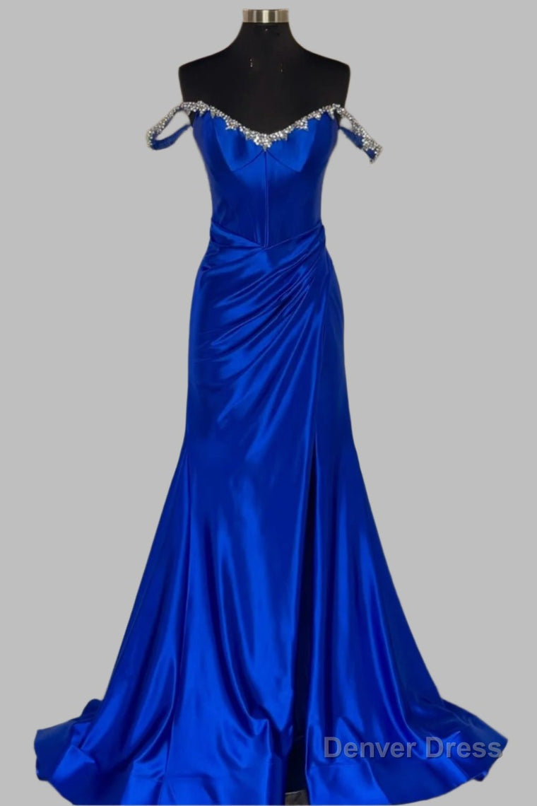 Off the Shoulder Beaded Blue Mermaid Prom Dress with Slit Secondary image