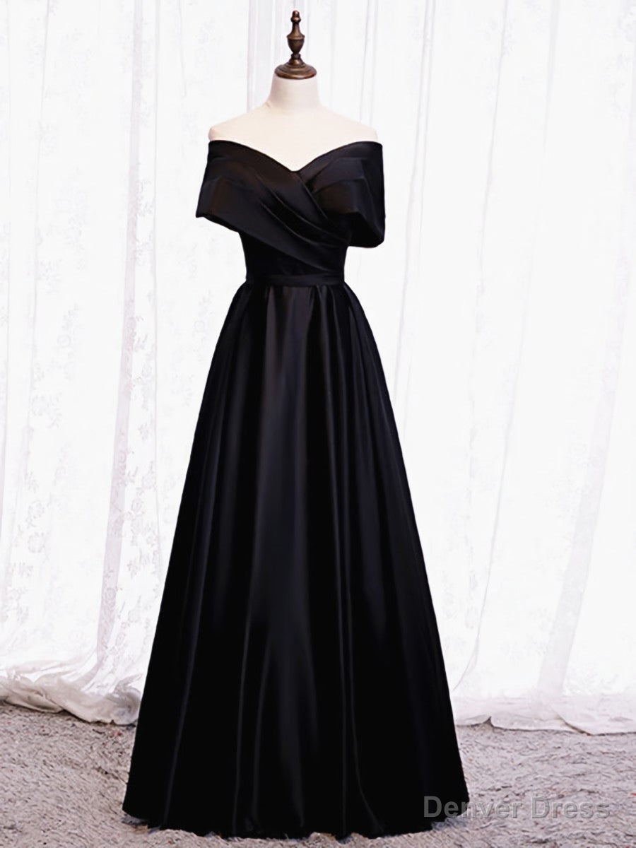 Off the Shoulder Black Long Prom Dresses, Black Off Shoulder Formal Evening Dresses Secondary image