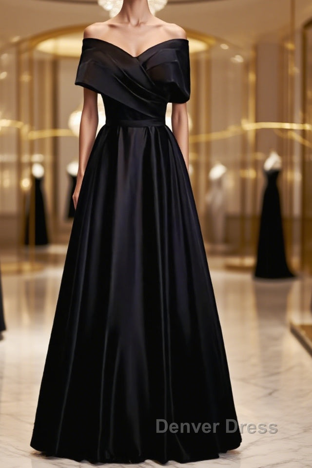 Off the Shoulder Black Long Prom Dress with Corset Back, Black Off the Shoulder Prom Dresses