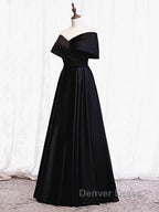 Off the Shoulder Black Long Prom Dress with Corset Back, Black Off the Shoulder Prom Dresses