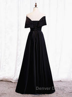 Off the Shoulder Black Long Prom Dress with Corset Back, Black Off the Shoulder Prom Dresses