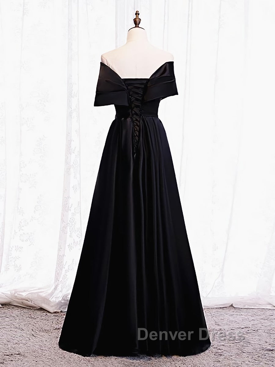 Off the Shoulder Black Long Prom Dress with Corset Back, Black Off the Shoulder Prom Dresses