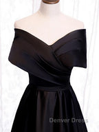 Off the Shoulder Black Long Prom Dress with Corset Back, Black Off the Shoulder Prom Dresses
